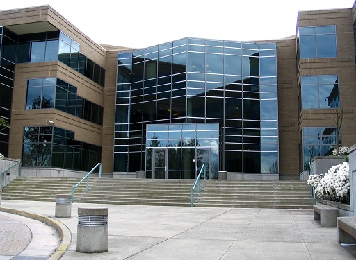 Front lobby entrance of building 17, one of the largest buildings on the Main Campus portion of Microsoft's Redmond campus